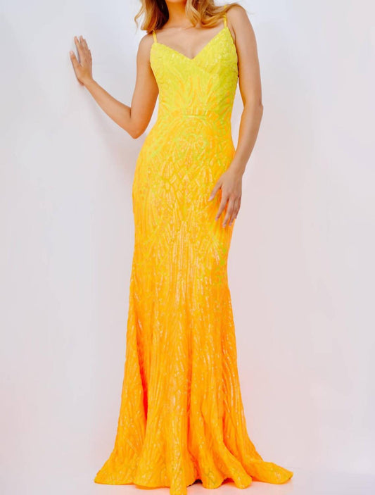 Jovani - V Neck Sequin Prom Dress