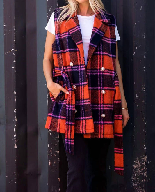 26 International - Brushed Wool-like Plaid Double Breasted Vest