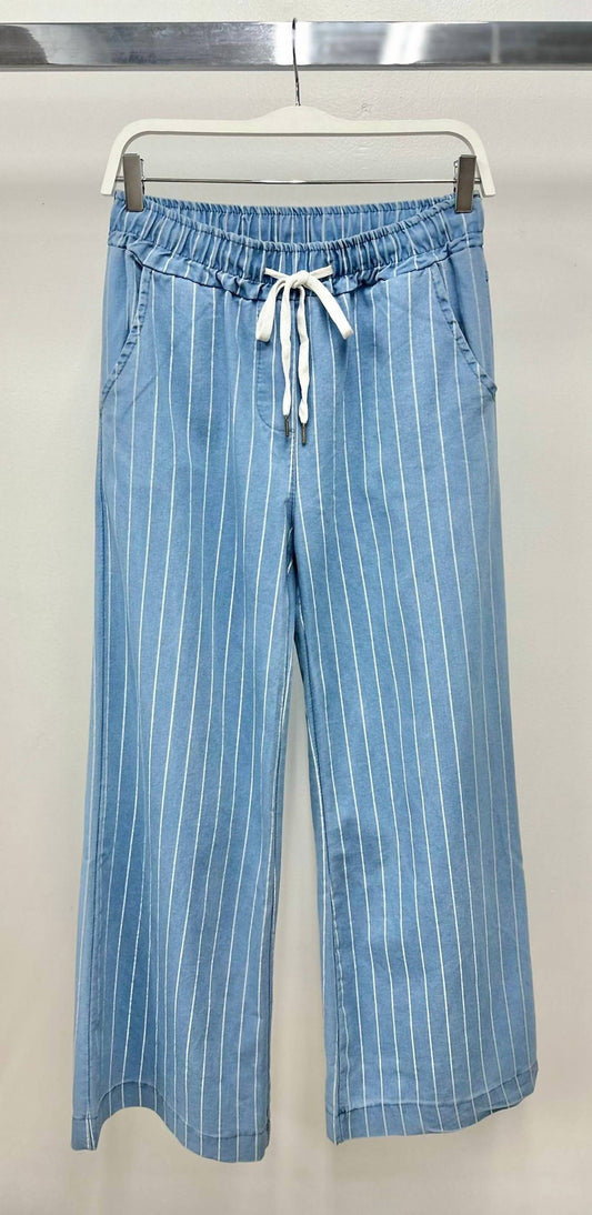Venti6 - CHAMBRAY DRAWSTRING PINSTRIPE WIDE LEG PANT