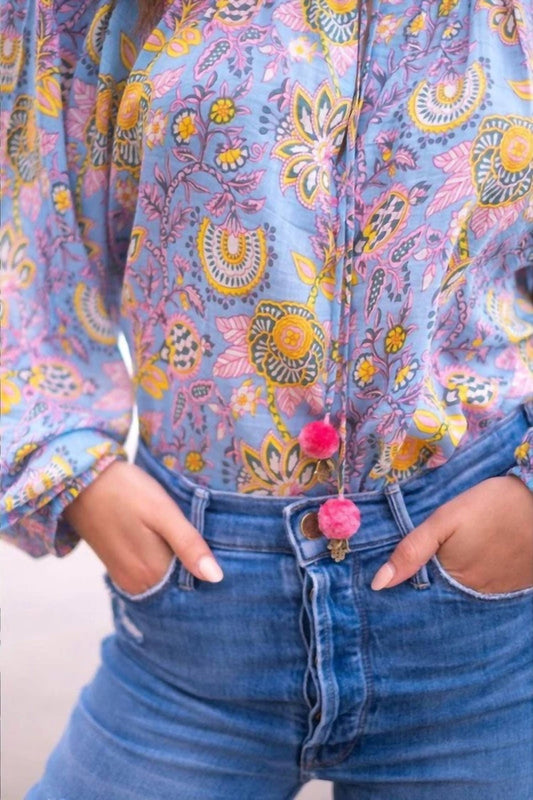 Bell - Reese Balloon Sleeves Top - clothing - cotton - floral