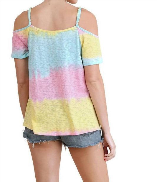 Umgee - Lace Up Cold Shoulder Color Block Top