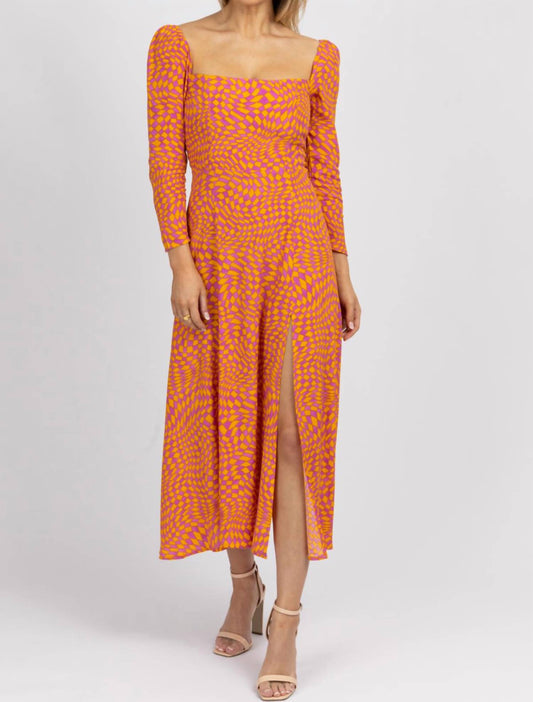 CHECKED SQUARENECK MIDI DRESS