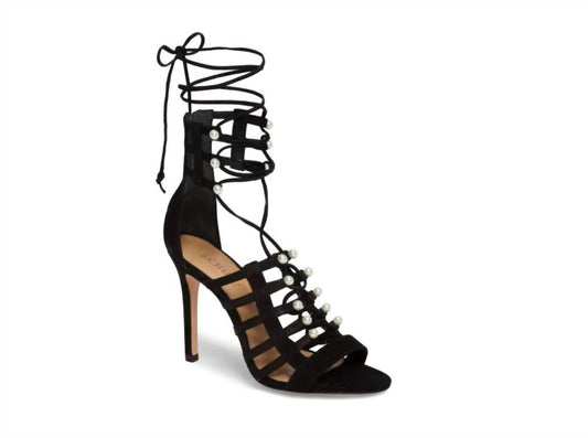 Schutz - Women Pearls Open Toe Caged Suede Leather Lace Up Stiletto Heels