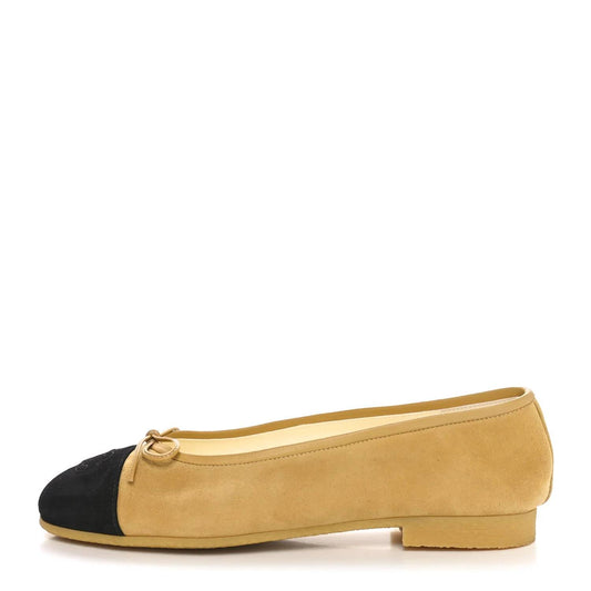 Chanel - Women's Suede Cap Toe Cc Ballerina Flats