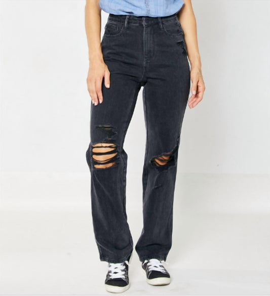 Judy Blue - High Waisted Rigid Magic Destroyed Straight Leg Jeans