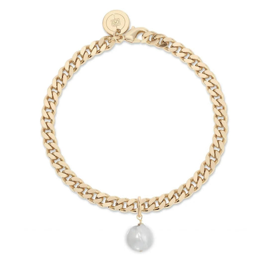 Eklexic - Women's Micro Link Curb Chain With Pearl Charm Bracelet