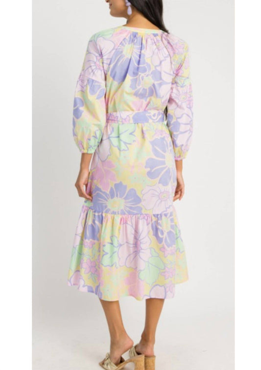 Karlie - Pastel Large Floral V-neck Midi Dress