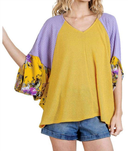 Umgee - Floral Split Sleeve Color Block Top