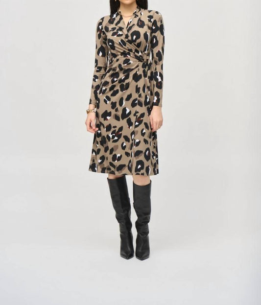 Joseph Ribkoff - Animal Print Faux Wrap A-line Dress