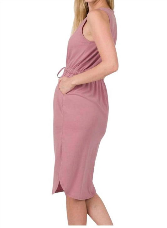 Zenana - Drawstring Waist Curved Hem Dress