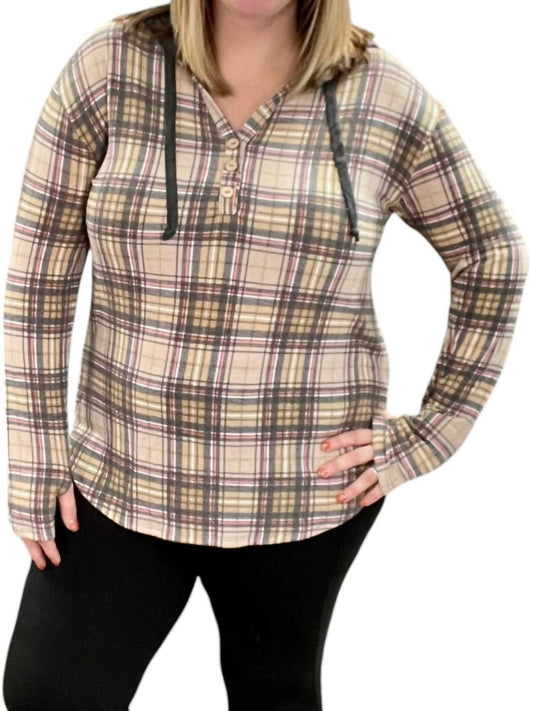 Honeyme - Plaid Hoodie Shirt