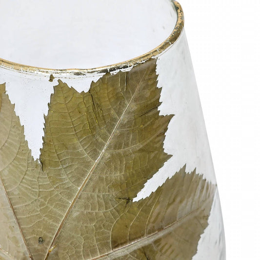 Creative Co-Op - Blown Glass Hurricane with Pressed Leaf