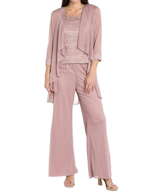 R&M Richards - Glitter Embroidered Pant Suit With Pearl Neckline