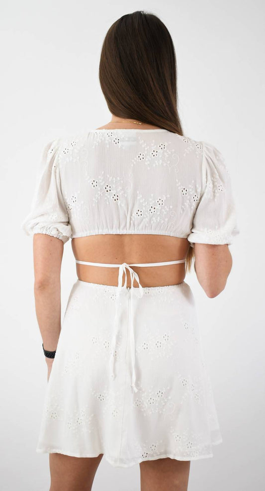 Sky To Moon - Palm Springs Moment Open Midriff Eyelet Dress