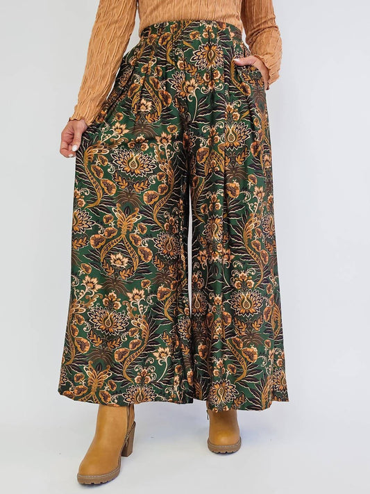 Umgee - Floral Print Wide Leg Palazzo Pants