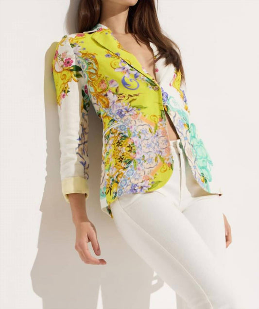 Oolala - Women's Linen Tapestry Button Blazer