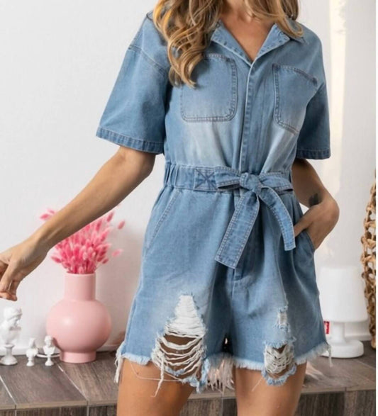 Bibi - Debbie Denim Romper - blue - clothing - cotton - blend