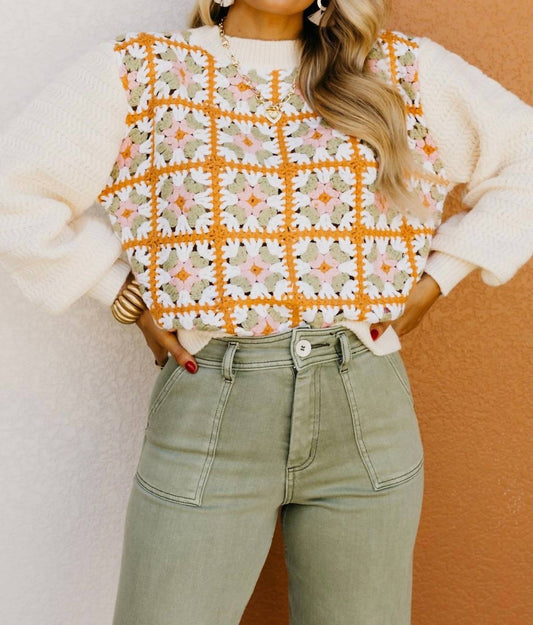 Bibi - Flora Crochet Sweater - acrylic - beige - clothing