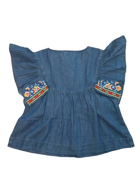 Blu & Blue - Girl's Daisy Embroidered Tassel Top - blouses - blue - clothing