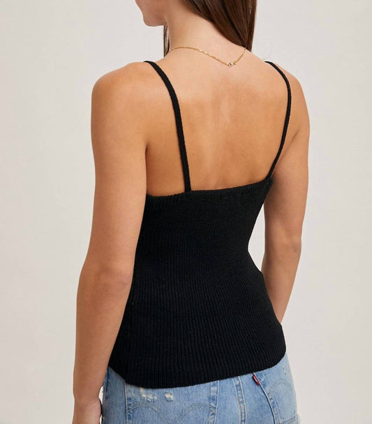 Bluivy - V - neck Ribbed Knit Tank Top - black - clothing - solid