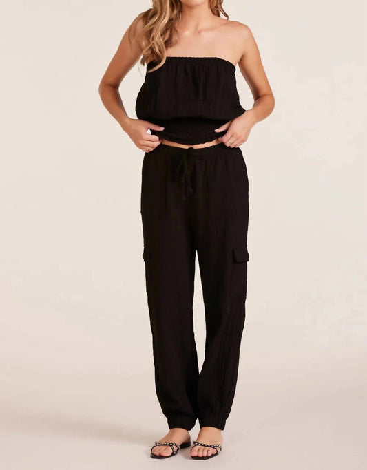 Bobi - Mixed Drawstring Pants - black - clothing - cotton