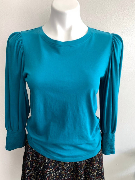 Bobi - Women's Smocked Sleeve Top - blouses - blue - clothing