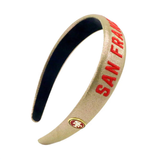 Brianna Cannon - Women's San Francisco 49ers Thin Embroidered Headband - accessories - gold - hair - accessories