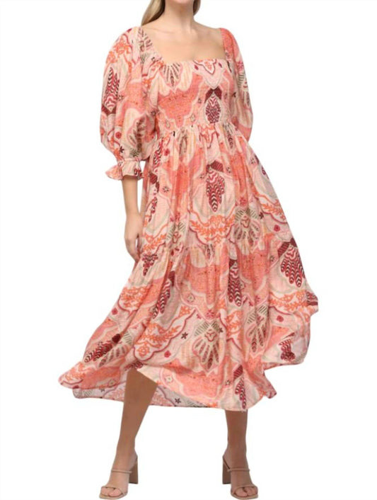 Fate - Abstract Smocked Tiered Midi Dress