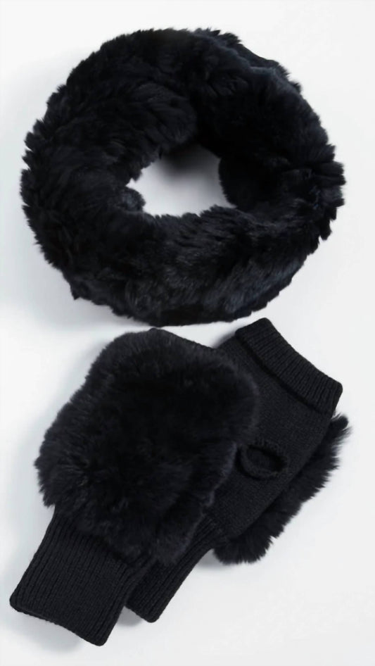 Jocelyn - Dyed Rex Rabbit Cowl & Mitten Set
