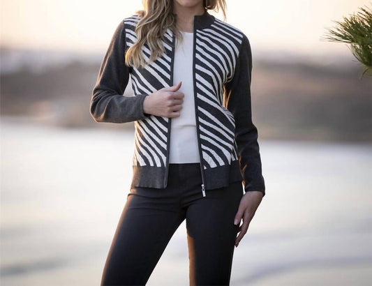 Marble - Diagonal Stripe Front Cotton Cardigan