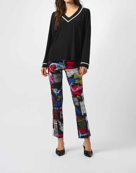 Joseph Ribkoff - V-neck Contrast Trim Straight Top