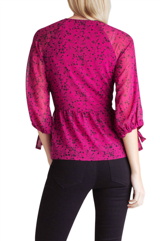 Kensie - Button Front V-Neck Long Sleeve Top