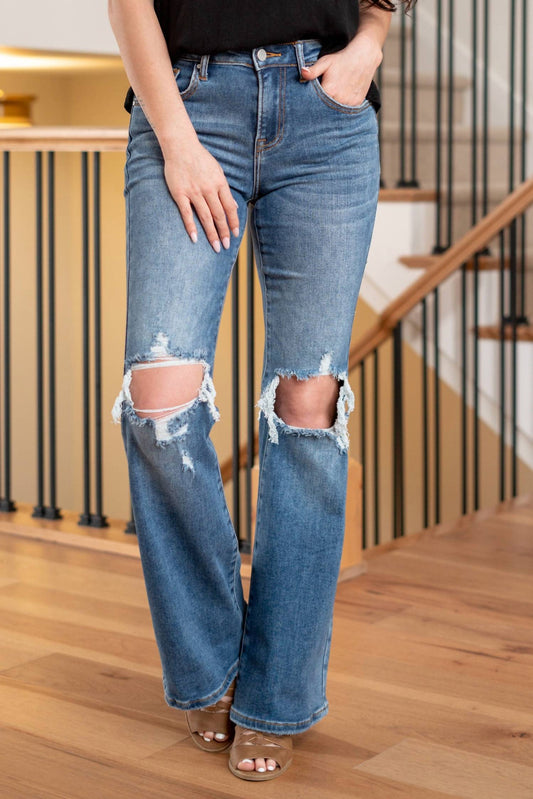 Risen - Wilson Mid Rise Distressed Flare Jeans