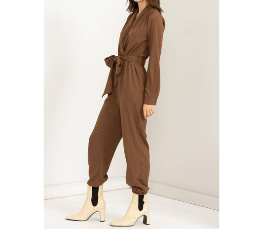 Hyfve - Weekend Outing Tie-belt Long Sleeve Jumpsuit