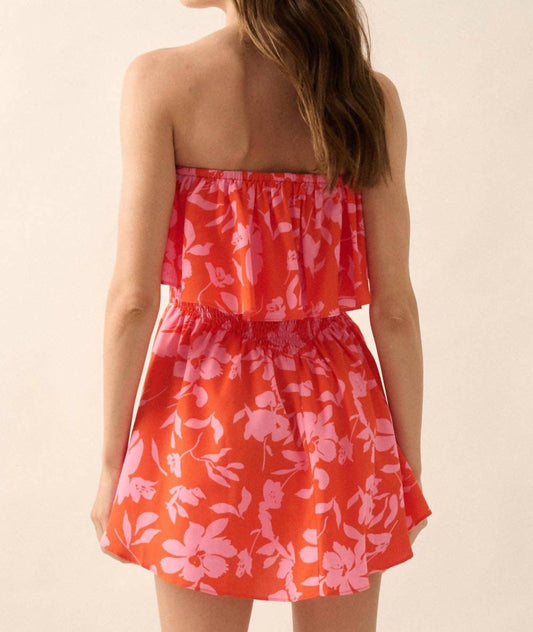 Promesa - Floral Print Smocked Strapless Romper