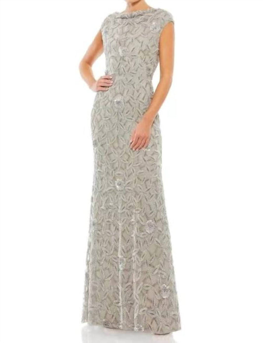 Mac Duggal - Cowl Neckline Embellished Sequin Floral Dress