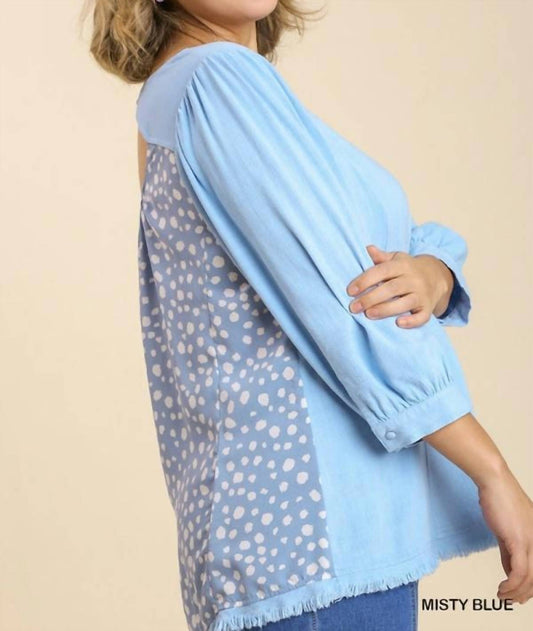 Frayed Ruffle Hem Animal Print Cut Out Back Top