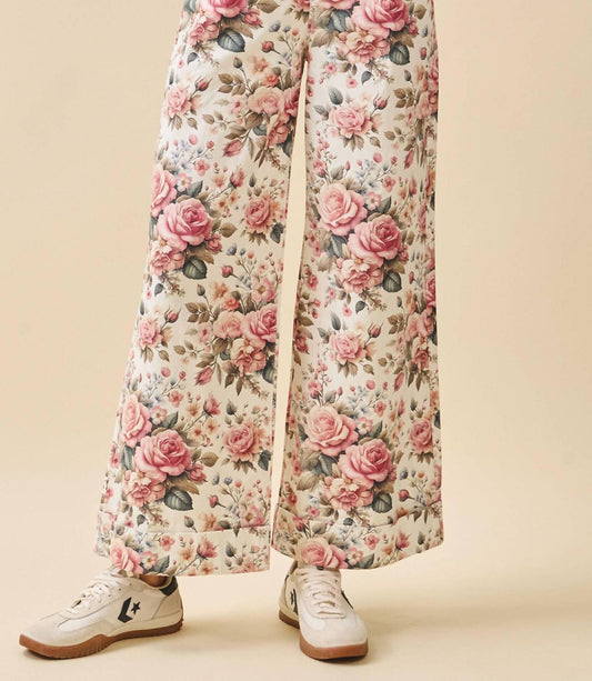 Tcec - Rose Print Wide Leg High Waist Pants