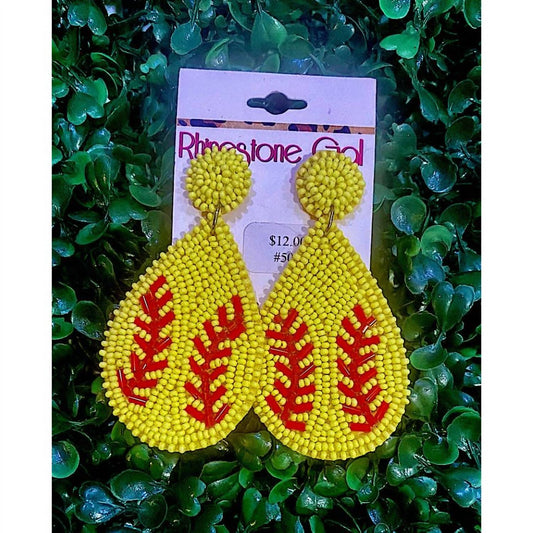 Sophia Collection - Softball Seed Bead Teardrop Earrings