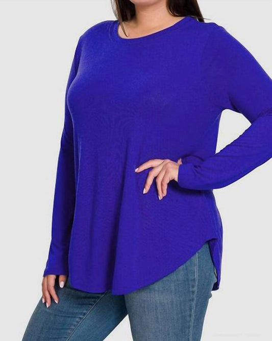 Zenana - Long Sleeve Round Neck Hem Top Plus