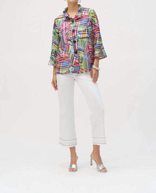 Joseph Ribkoff - Colorful Stripes Patchwork Trapeze Jacket
