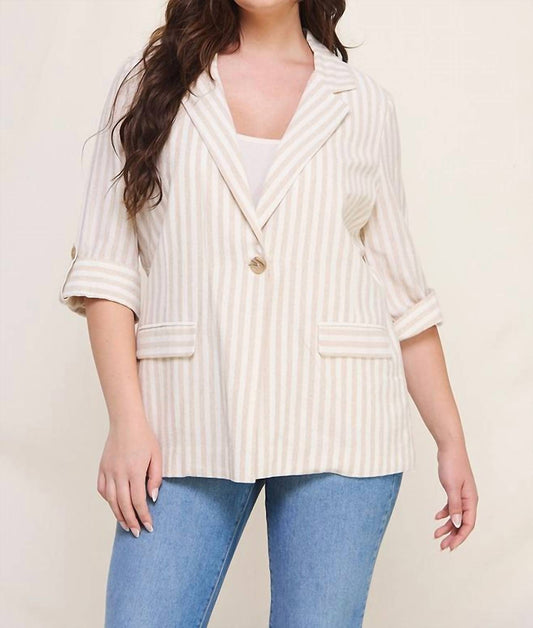 Allie Rose - Striped 3/4 Roll Tab Sleeve Jacket