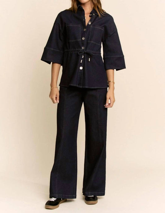Davi & Dani - Denim Shirt Relaxed Pant Set