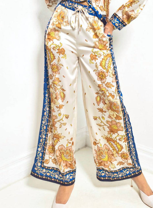 Skies Are Blue - Mediterranean Bloom Wide Leg Pants