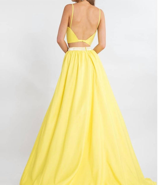 Rachel Allan - Two-piece Mikado V Neck Prom Gown