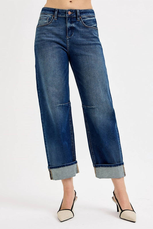 Risen - Slouchy Crop Barrel Cuffed Jeans