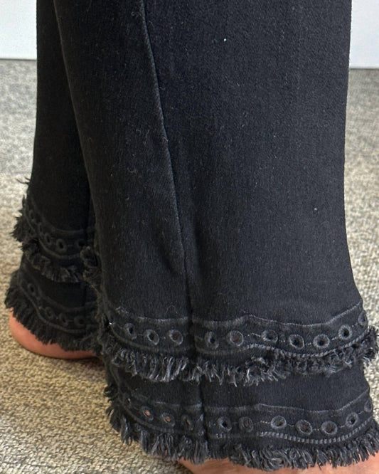 Multiples - Fringe Eyelet Hem Cropped Jeans