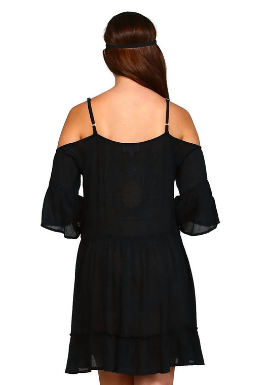 Velzera - Cold Shoulder Embroidered Tassel Dress