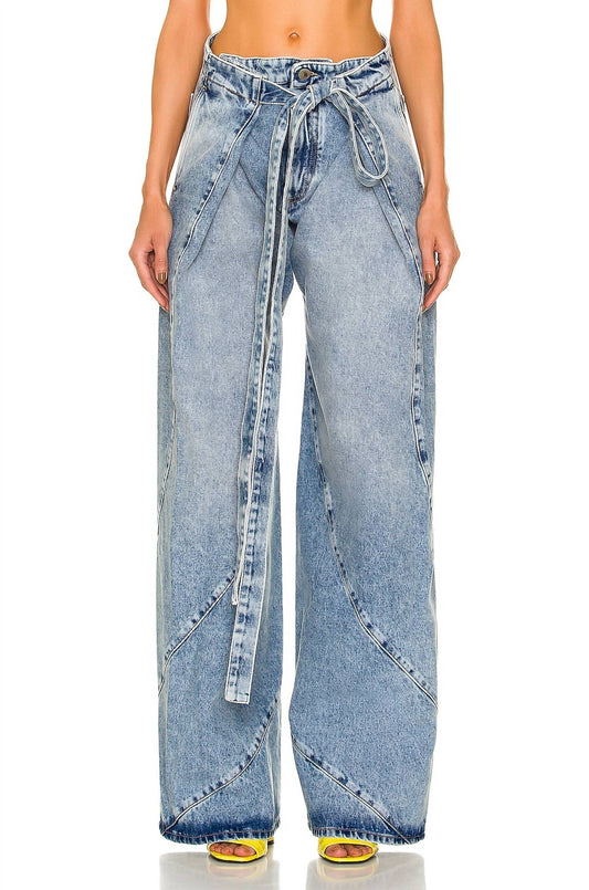 The Attico - PRE-LOVED DENIM WITH SLIT POCKETS AND BELTED WAIST JEAN