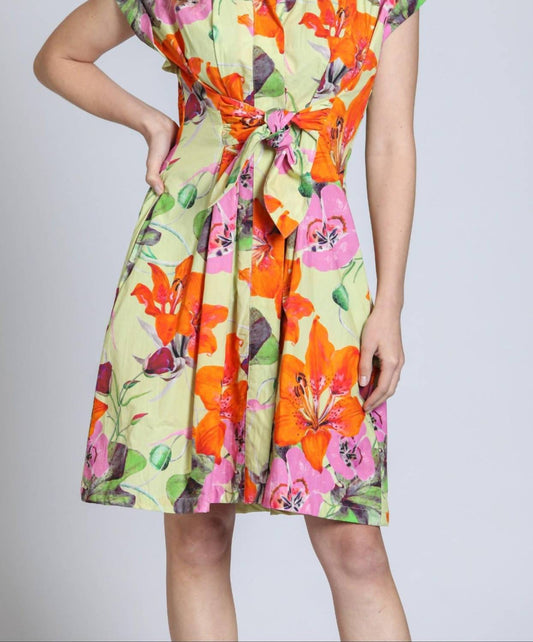 Apny - Short Sleeve Shirt Dress With Self Tie